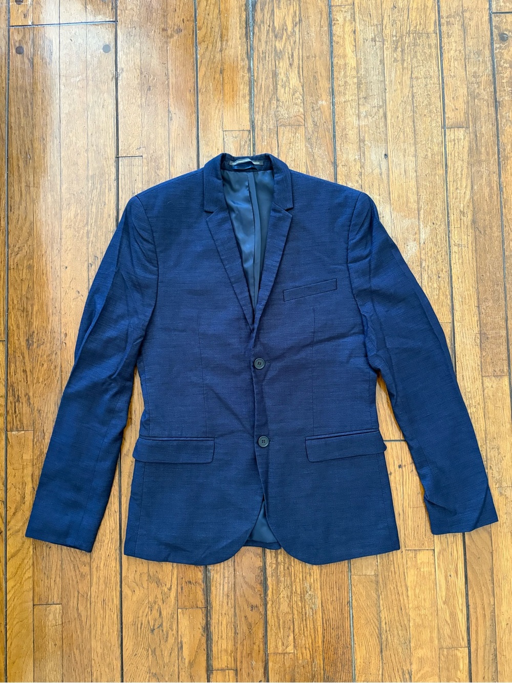 H&M Men's Dark Navy Textured Two-Button Blazer and Pants Suit Set